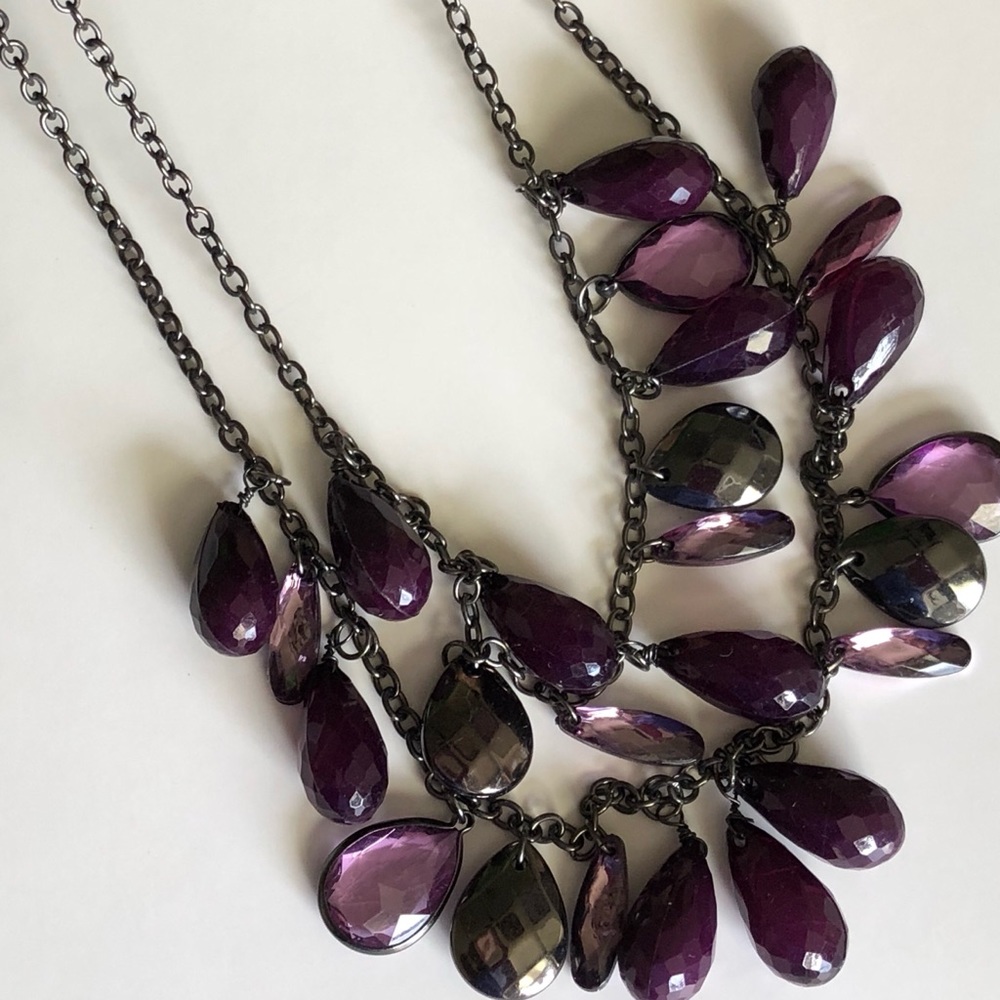 Double Strand Purple Teardrop Necklace - Picture 4 of 7